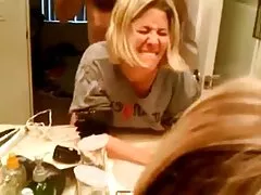 Lesbian blonde with strapon anal abused