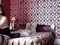 Black dream woman rides him on red sofa